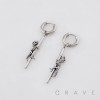 PAIR OF BURNISH HANGING TYRANNOSAURUS FOSSIL SKELETON 316L SURGICAL STEEL EARRING